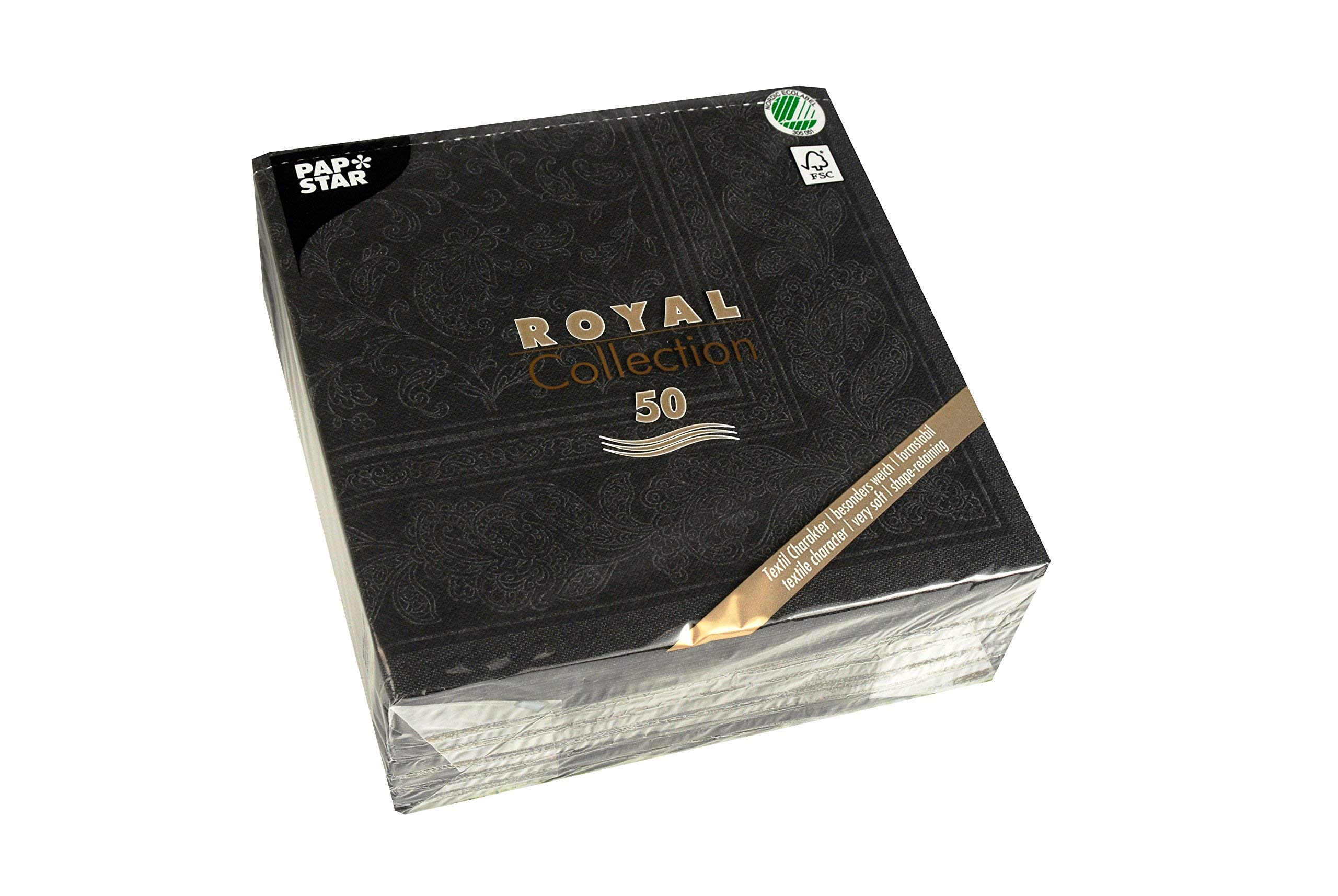 50 Napkins Royal Collection 1/4-Fold 40 x 40 cm Black Ornaments