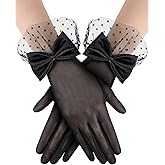 Black Lace Gloves for Women - 1920s Elegant Short Mesh Bridal Wedding Gloves for Tea Party, Dinner, Opera