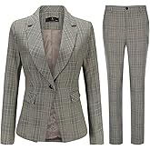 YUNCLOS Women's Vintage 2 Piece Plaid Suit Set 1 Button Stylish Blazer and Pants