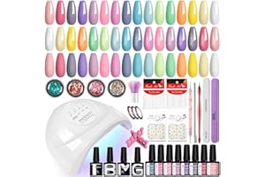 PHOENIXY Gel Nail Polish Kit with U V Light, 40 Pcs Pink Green Yellow Grey Purple Blue White Gel Nail Polish Set with 48W Nail Lamp Gel Nail Kit Gifts for Women