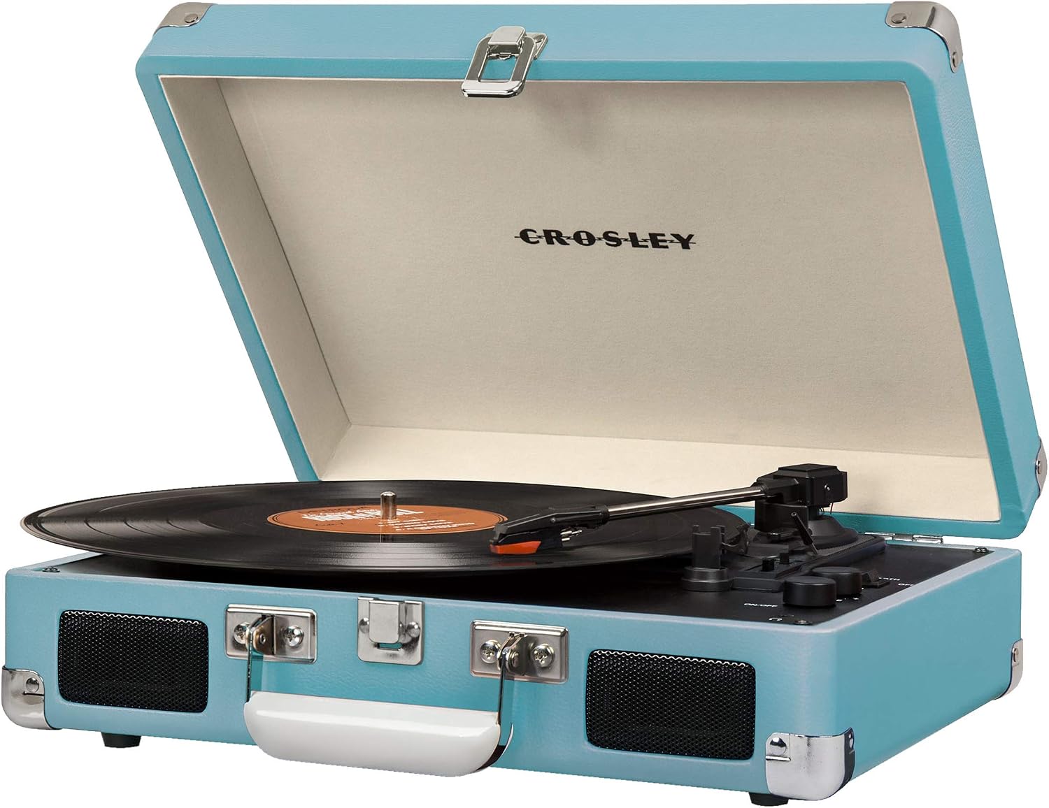 Crosley Cruiser Deluxe Vintage 3-Speed Bluetooth Suitcase Turntable, Turquoise, Turqouise - Image 4