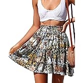 NASHALYLY Women's Summer Boho Floral Print Mini Skirt High Waist Drawstring Tiered Skirts