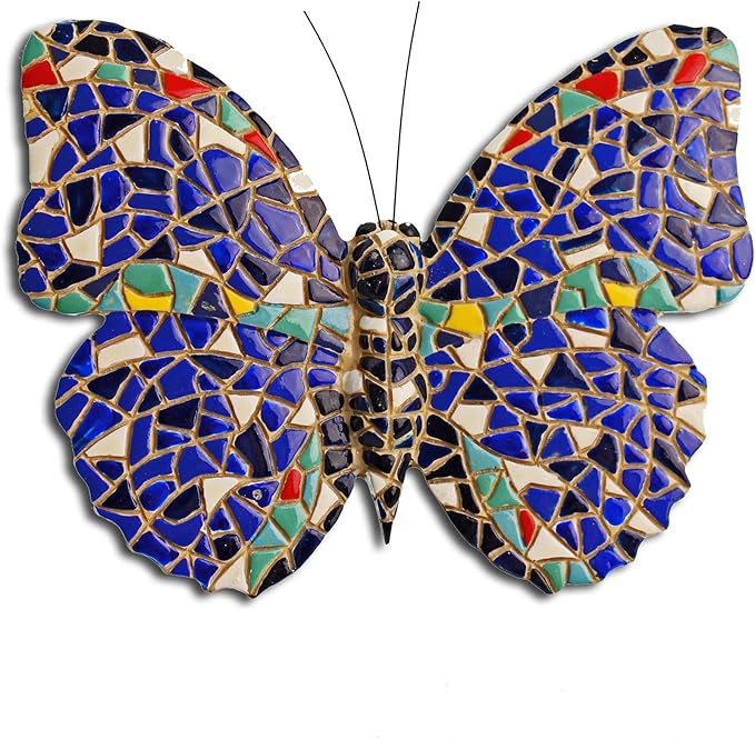 Blue Coloured Mosaic Wall Mountable Butterfly Garden Wall Art Ornament