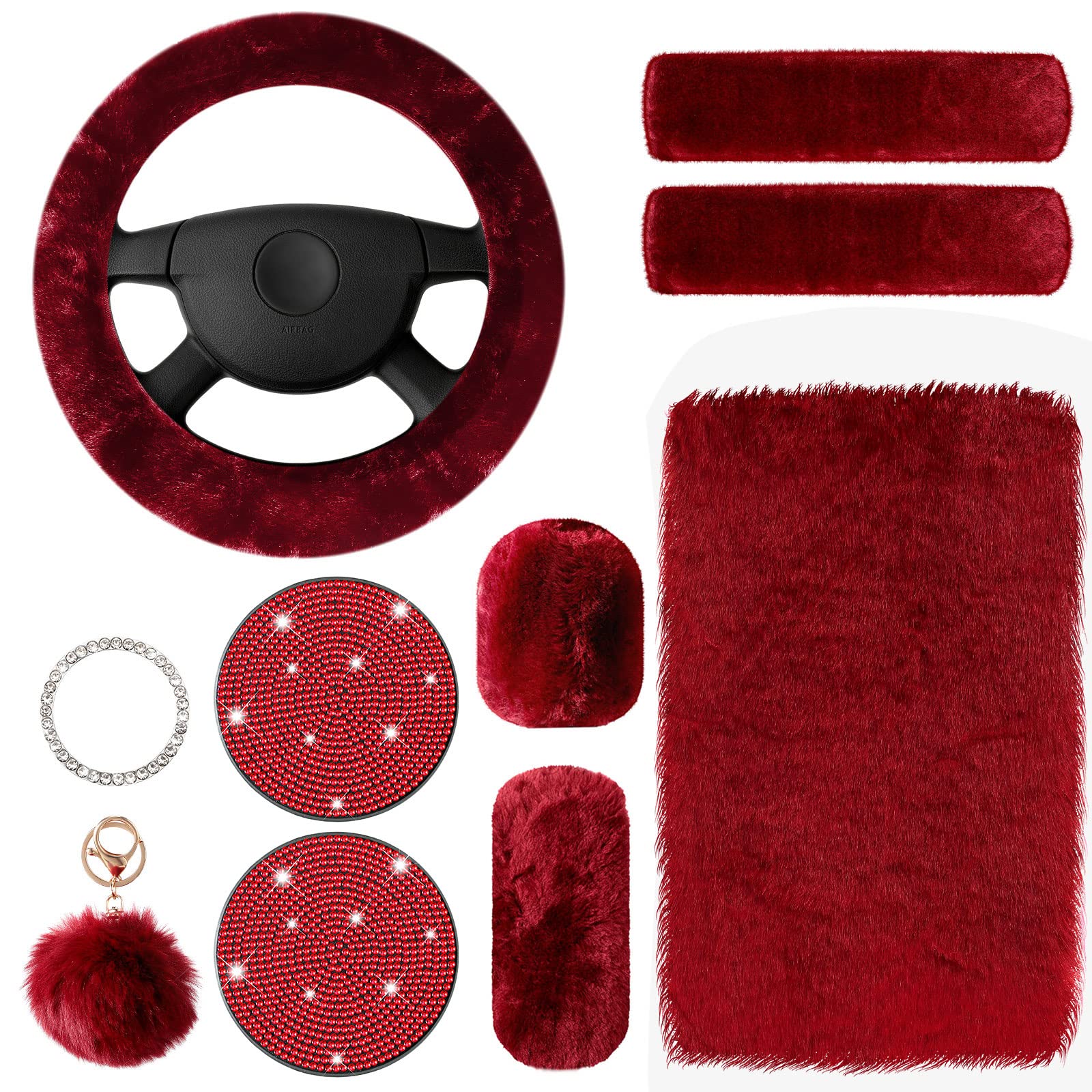 10 Pieces Fluffy Steering Wheel Covers Handbrake