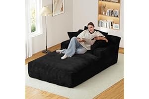 DAMAIFROM Oversized Chaise Lounge Chair Indoor, 50" W x 76" D Plush Corduroy Boneless Chaise Lounge with Thickened Backrest & Deep High Seat Comfy Reading Chair - Black