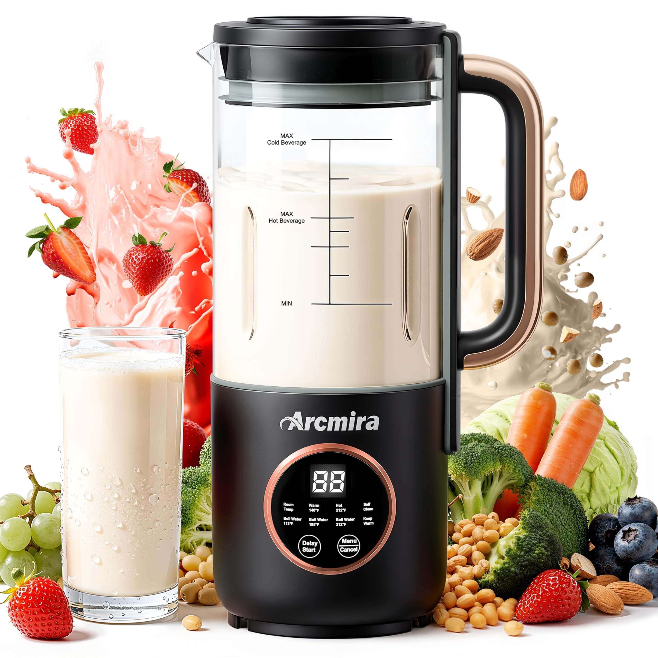 Photo 1 of 8 in 1 Automatic Nut Milk Maker, 10 Blade 35 oz Homemade Oat, Soy, Plant-Based and Dairy Free Beverages, Almond Milk Maker with Delay Start/Keep Warm/Boil Water, Soy Milk Maker with Nut Milk Bag