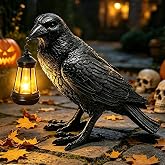 Halloween Crow Solar Garden Statue Outdoor Figurine Halloween Decoration | Gothic Crow Halloween Decor with Solar Lantern, Garden Decor for Patio Lawn Balcony Yard Ornament, Unique Halloween Gifts