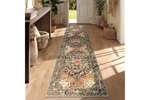 Yamaziot Washable Runner Rug, 2x8 Non-Slip Boho Vintage Hallway Rug Runner with Rubber Backing, Stain Resistant & Low Pile Faux Wool Distressed Carpet Runner for Bedroom, Kitchen, Laundry, Entrance