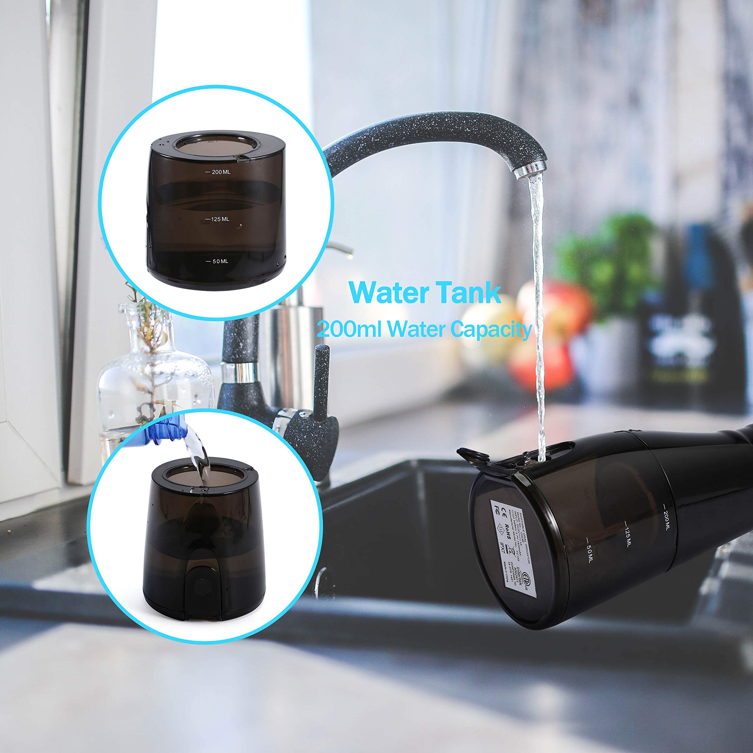 Wasser Munddusche, Beaulinks Dentale Elektrische Oral Irrigator mit 4 Wasserjet Ersatzdüsen Waterjet Zahnpflege Zahnreiniger Reinigungssystem (Schwarz)