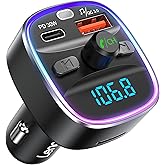 LENCENT Bluetooth 5.4 FM Transmitter Car Adapter 48W [PD 30W & 18W] [7 Color Light] [Fast Charging] Wireless Radio Music Adap