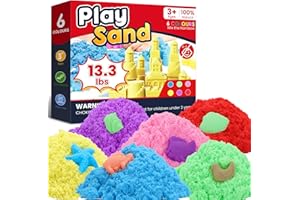 FURWEY 13.3lbs Play Sand,Mixed Packaging of 6-Color Sensory Sand,Suitable for Children to Shaping, Squeezing and Molding