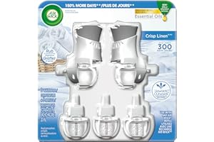 Airwick Scented Oil Crisp Linen, Infused with natural Essential Oils, 2 Warmers/Diffuseurs+5 Refills/Recharges Total 100ml.