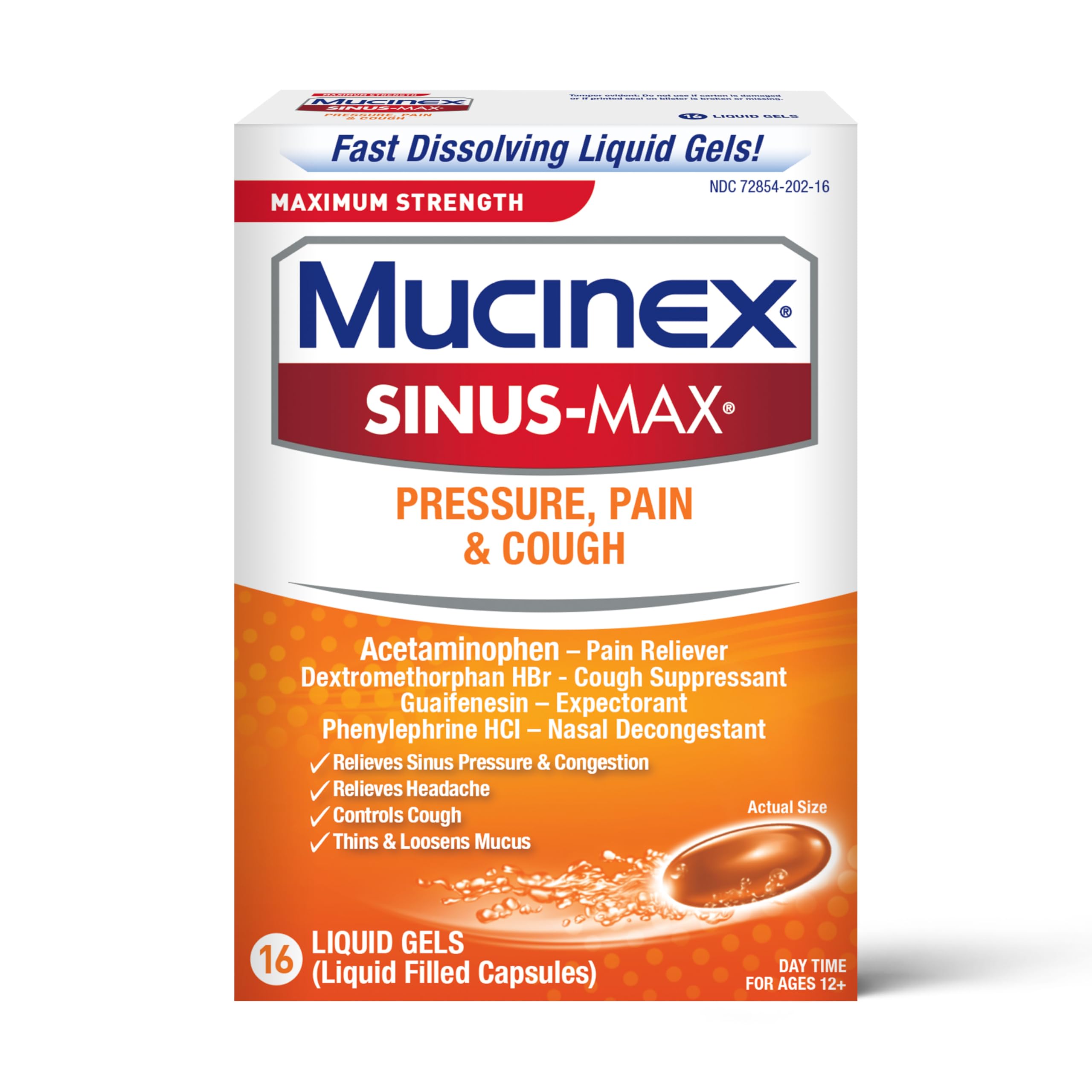 Mucinex Sinus-Max Liquid Gels for Severe Congestion Relief, 16 Count