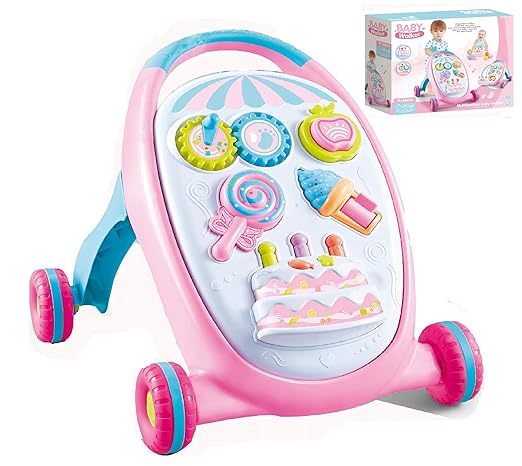 Prakal Baby First Steps Activity Walker Game Music Cart Baby Multi-Function Walker Cart Blue Pink Trolley Toys Children Kids Boys and Girls