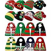 Mepase 16 Pcs Christmas Knitted Hat and Scarf Set for Women Men Warm Winter Pom Beanie for Xmas Holiday Gift Party