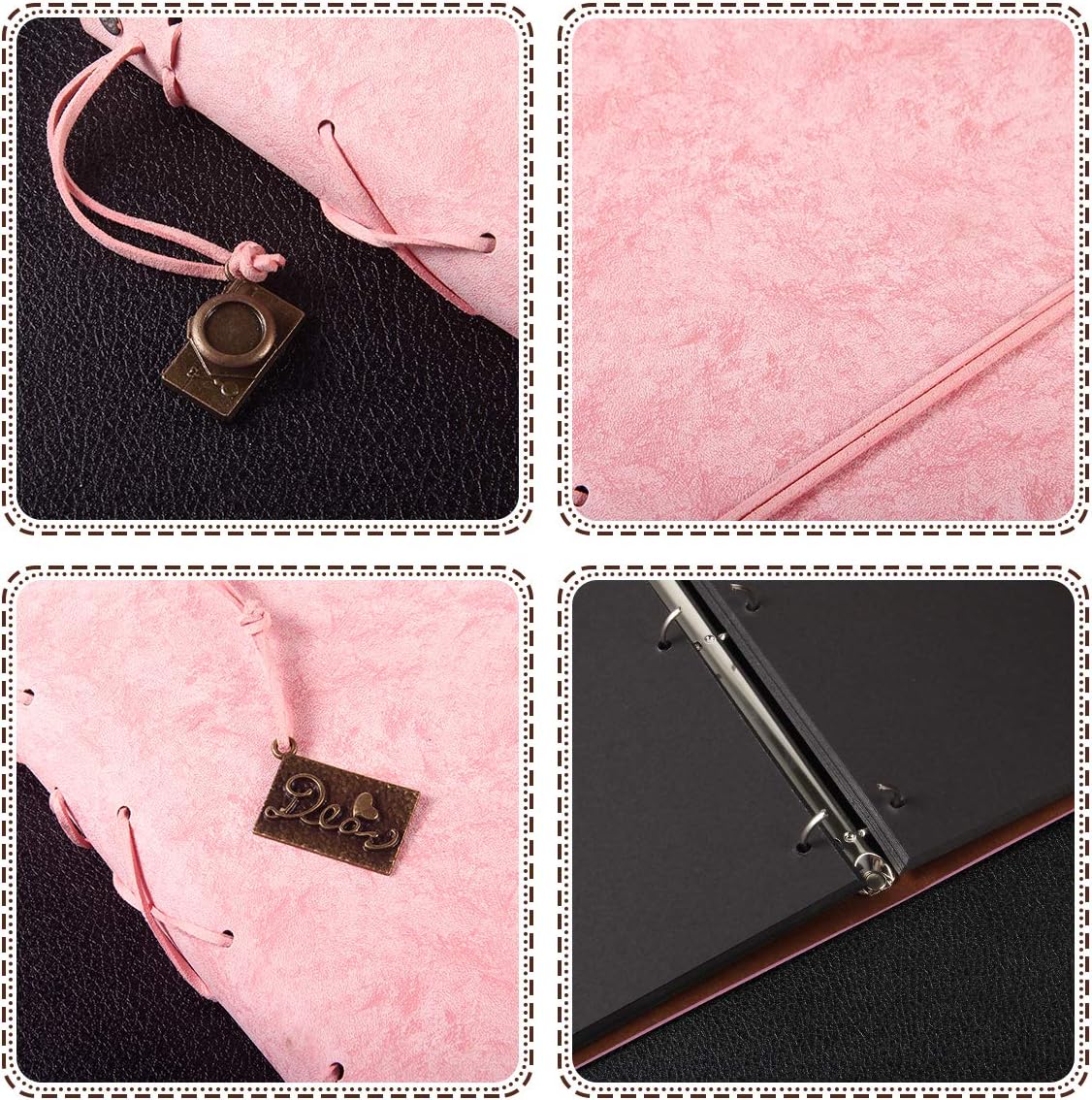 ThxMadam Pink Vintage Leather Scrapbook Photo Album Wedding Guest Book Memory Book with 60 Pages Present for Christmas Anniversary Valentines Mother's Day Birthday for Wife Mum Daughter Girlfriend - Image 5