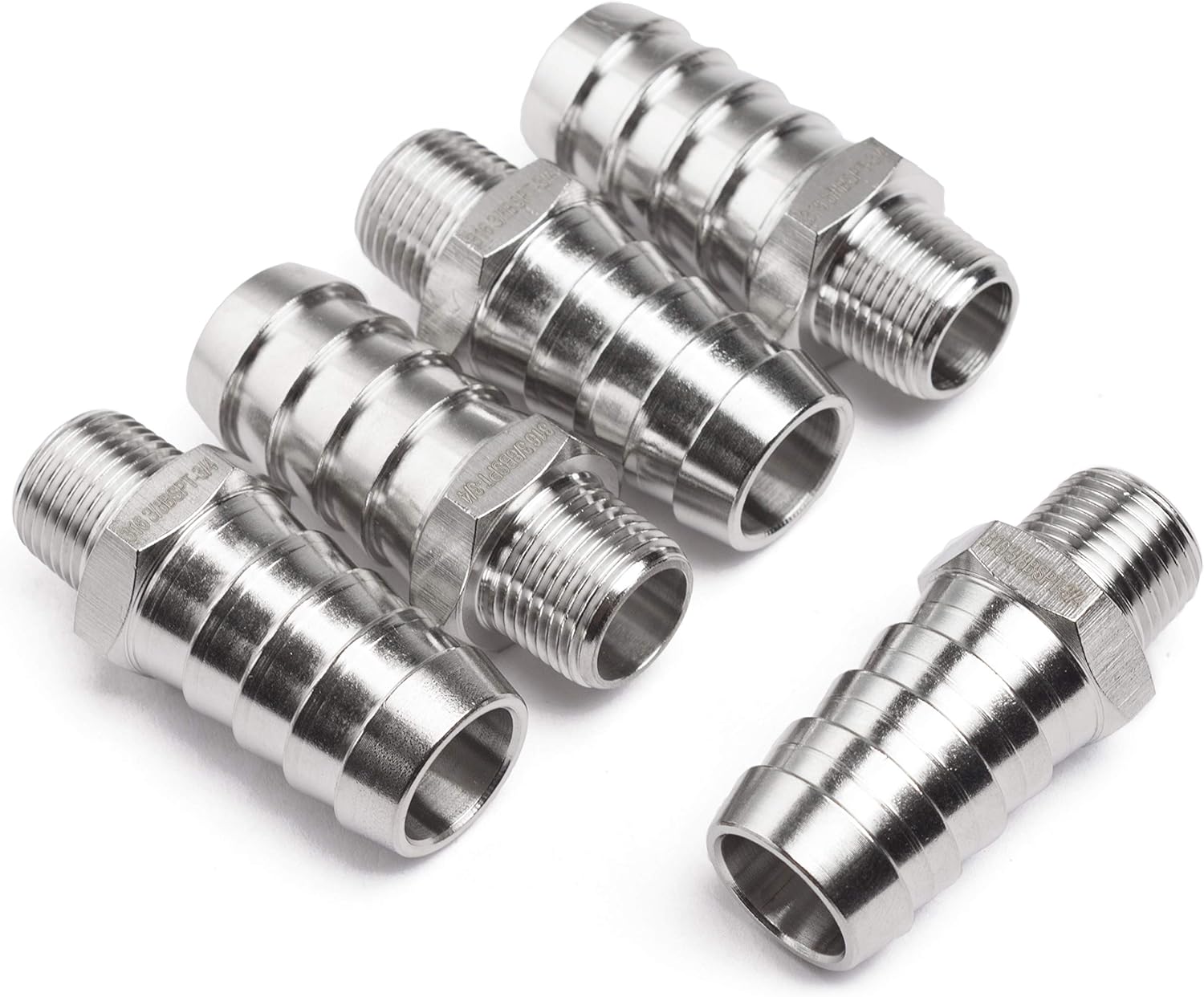 LTWFITTING Stainless Steel 316 Barbed Fitting Connector 3/8-Inch Male BSPT x 3/4-Inch(19mm) Hose Barb Fuel Gas (Pack of 5)