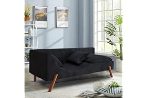 AVZEAR Chaise Lounge, Tufted Upholstered Fabric Chaise Lounge Modern Tufted Button Lounge Chair, 64.9'' Long Lounge Couch for Bedroom,Office,Small Living Room & Apartment, Sleeper Lounge Sofa (Black)