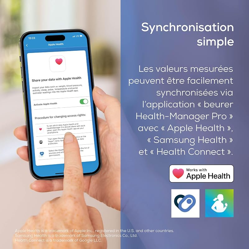 BM 53 Tensiomètre pour bras, fabriqué en Europe, cliniquement validé, détection fibrillation auriculaire, indicateur de risque, bras 22-42 cm, transfert de données vers Apple Health