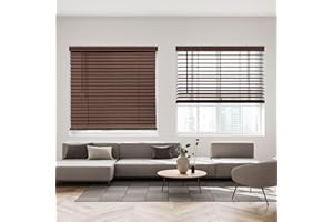 DEZ FURNISHINGS Cordless 2" Faux Wood Blind, 34.25" W x 48" H, Dark Oak