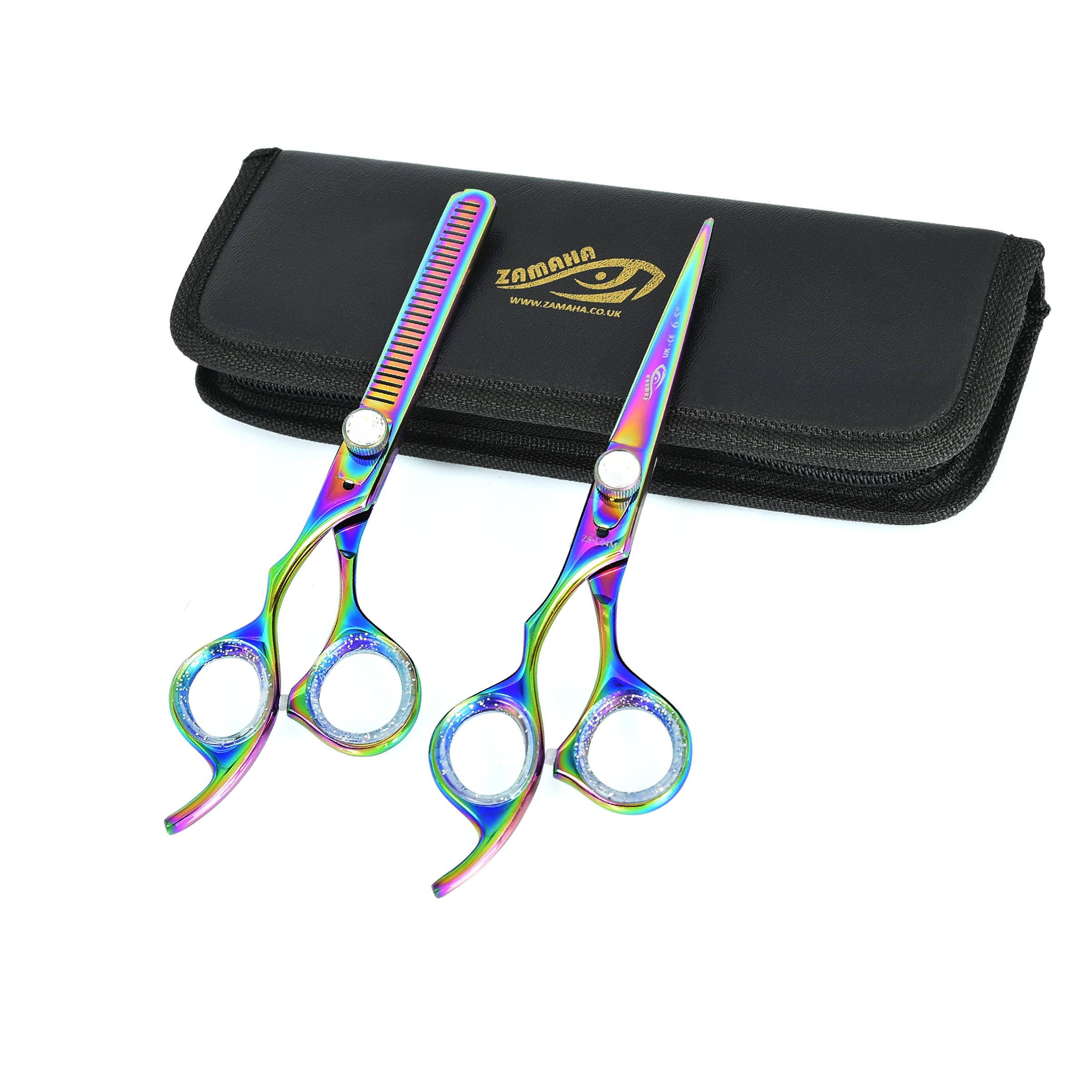 ZAMAHA Lefty Hairdresser Professional Hair Razor 6.5 inch Hair Scissors (Cutting+Thinning) (2 Piece Multi Finish)