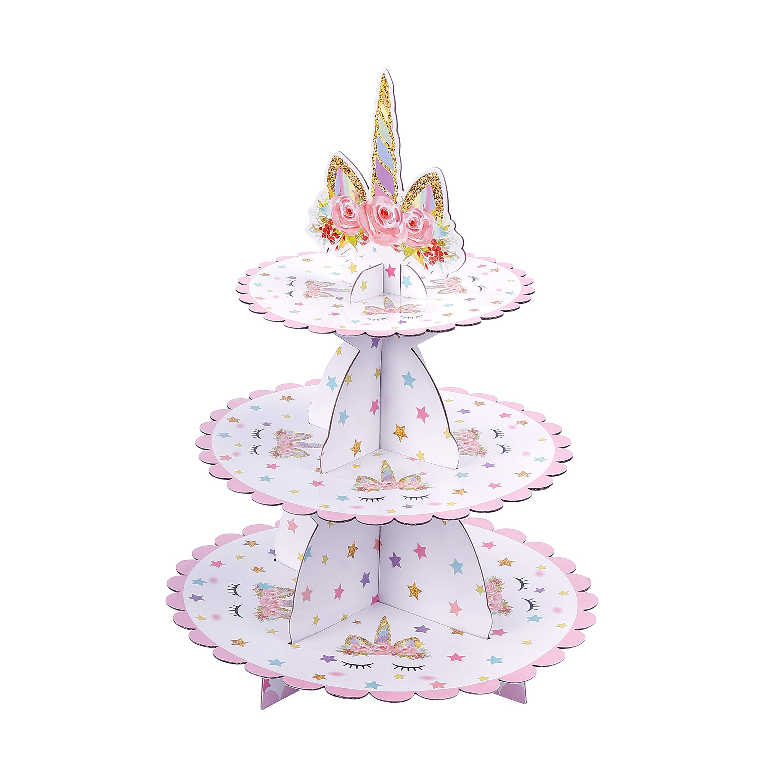 MengH-SHOP 3 Tier Unicorn Round Cupcake Stand for Baby Shower Birthday Theme Party