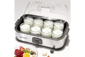 JoyMech Yogurt Maker Machine, 8 Glass Jars with Lids Reusable for Yoghurt, Oatmeal, Pudding, or Jello, Food-Grade Martial, On
