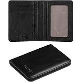 GERUOLA Bifold Slim Men Wallet Genuine Leather Thin, Small Vertical RFID Blocking Wallets for Men ,Compact & Stylish with Clear ID Windows (Black)
