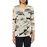 Anne Klein Womens Printed Mesh 3q SLV Wrap Top