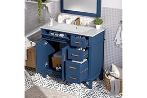 Siemd 36" Modern Bathroom Vanity with Ceramic Sink, Bathroom Storage with 4 Drawers and Soft Close Doors for Small Bathroom S