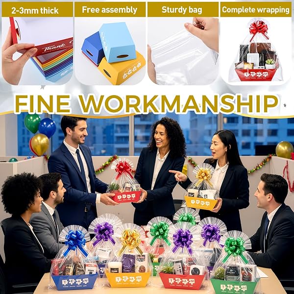 TENCEUR 24 SET EMPTY BASKETS FOR TEAM APPRECIATION GIFTS – BULK GIFT BASKET KIT WITH PULL BOWS & PLASTIC BAGS DIY CARDBOARD TRAY FOR TEAM EMPLOYEE TEACHER COWORKER NURSE PRESENT(CLASSIC,KRAFT)