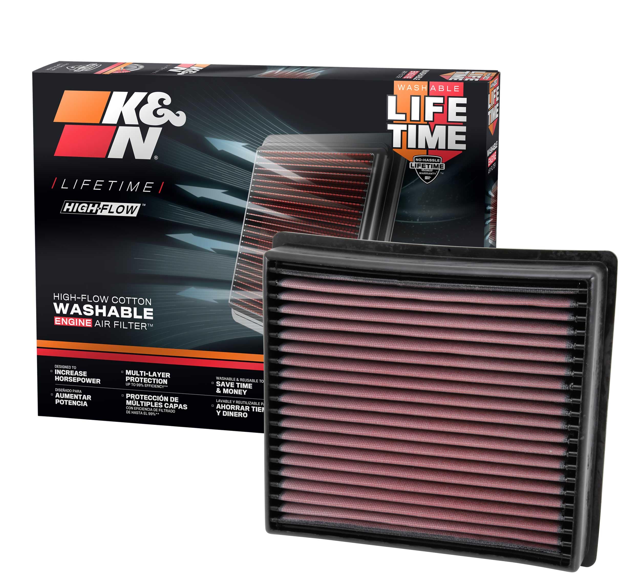 Filtro de aire de motor K&N Performance Diesel de alto flujo de por vida: aumento de potencia: premium, lavable: compatible con RAM 2013-2026: 2500, 3500, 4500, 5500, 33-5005