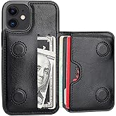 KIHUWEY Compatible with iPhone 12 Mini Wallet Case Credit Card Holder, Premium Leather Kickstand Durable Shockproof Protective Cover for iPhone 12 Mini 5.4 Inch(Black)