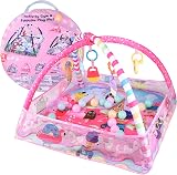 Bebamour Baby Playmat Floor Gym 0-24 Months 80x80cm 18 Balls 5 Toys Pink view 7