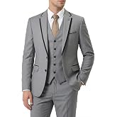 MY'S 3 Piece Men's Suit, Slim Fit Tuxedo Set, Two-Button Jacket with Black Trim Notch Lapel, Vest and Pants for Wedding Party
