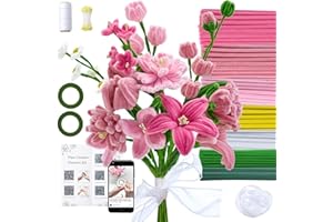 LENYNAL 500 Pcs Pipe Cleaners Craft Bulk, Pink Pipe Cleaner Flower Kit, Glue-Free & Safe for Kids, Step-by-Step Tutorial, 6 Colors Chenille Stems for Flower Making