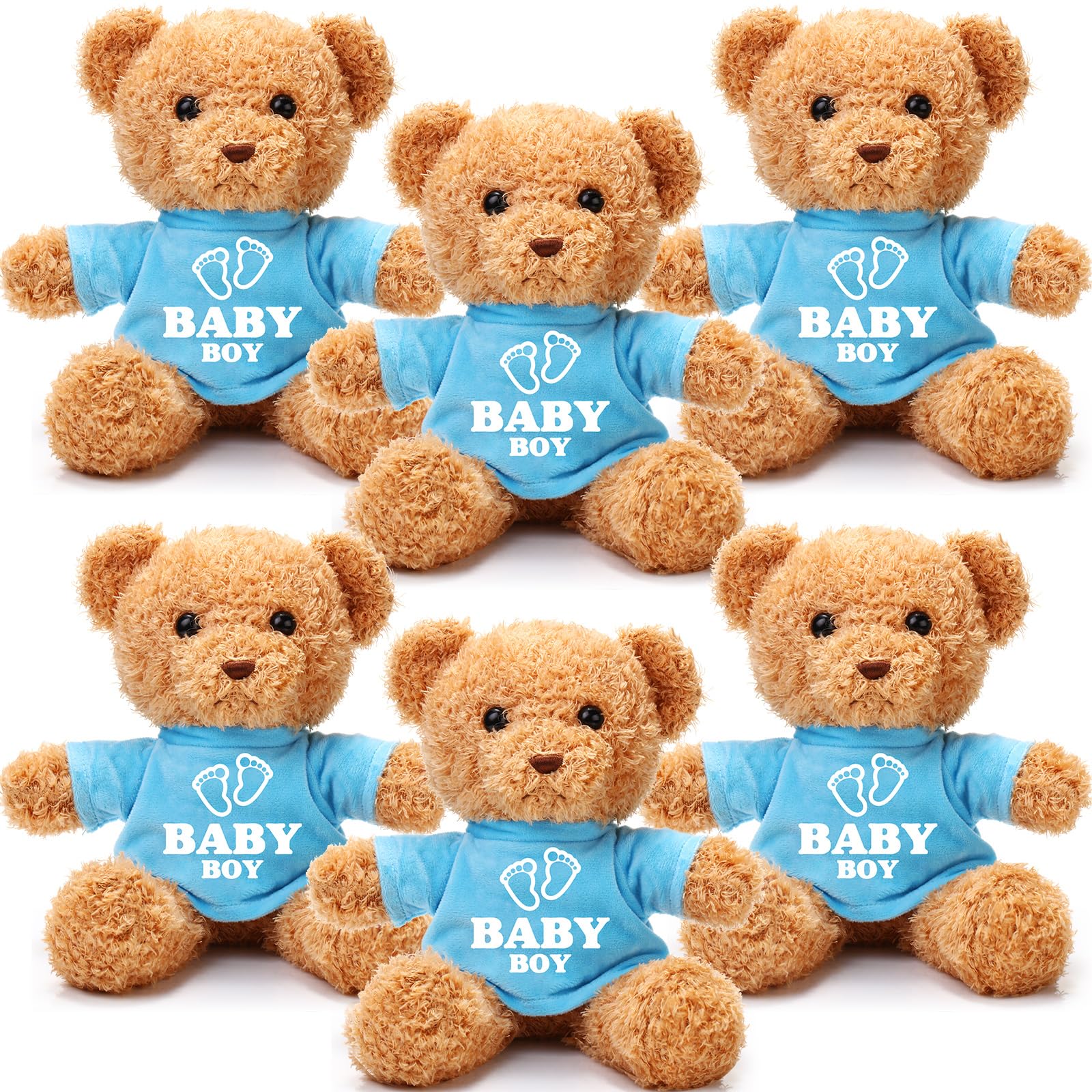 Photo 1 of Silipull 6 Pcs Baby Shower Bear Bulk 12 Inch Stuffed Animal Bear Cute T Shirt Plush Toy Gift Fluffy Decorations for Shower Birthday Gender Reveal Party Favors(Baby Boy)