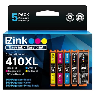 Remanufactured 410 Ink Cartridges Replacement for Epson 410 410XL Printer Ink Cartridges 5 Pack Work with Expression XP-7100 XP-640 XP-830 XP-530 XP-630 XP-635 Black Cyan Magenta Yellow Photo Black