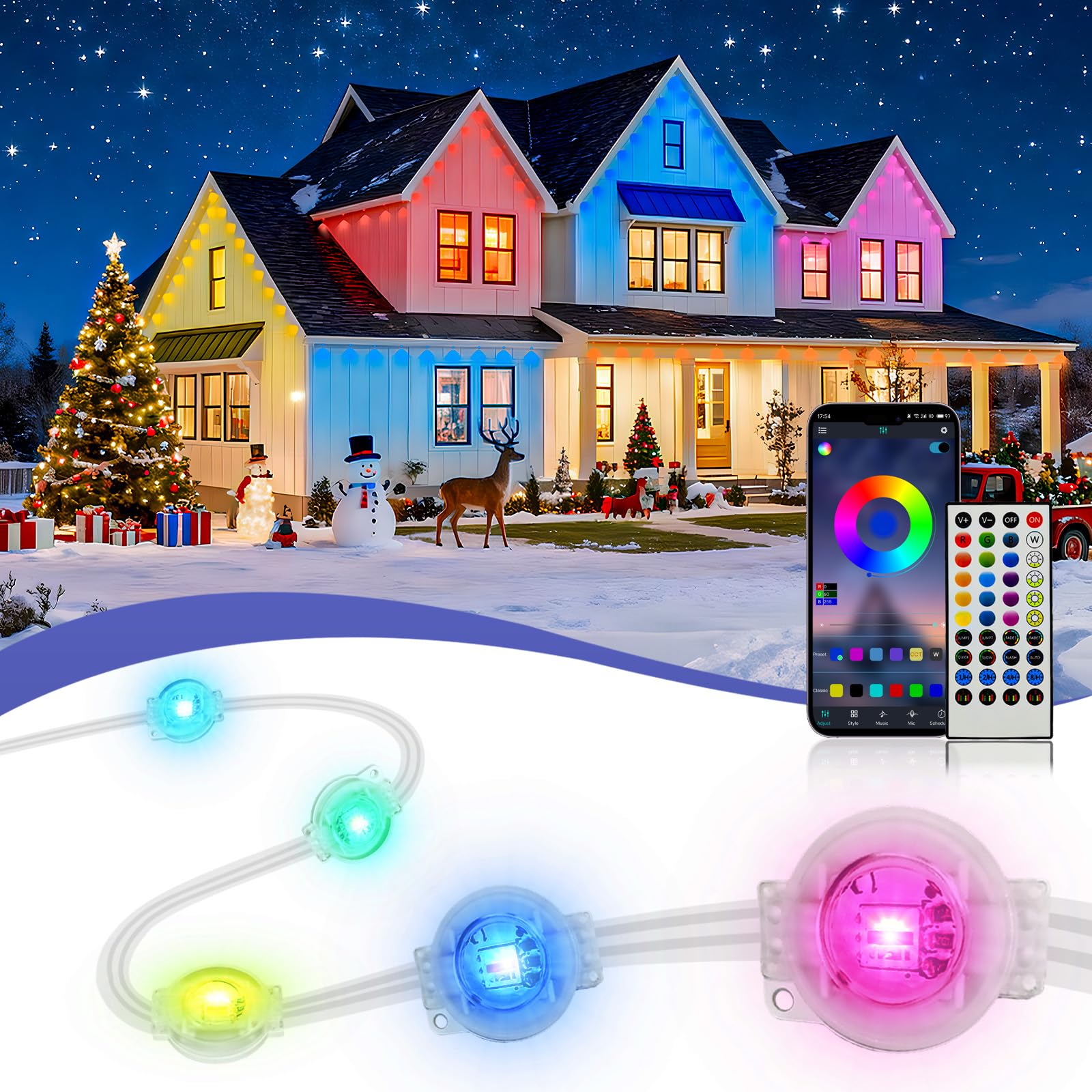 Photo 1 of XINKAITE 300ft Permanent Outdoor Lights for House, 2025 Eave Lighting with App/Remote Control, IP67 Waterproof smartlight for Christmas, Halloween, Holiday, Party, Daily(2 Rolls 150FT)