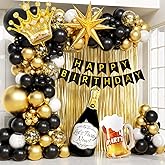 107pcs Black Gold Birthday Decorations for Men with Black and Metallic Gold Foil Balloons Happy Birthday Banner for 16th 18th 21st 24th 32th 40th 50th 60th Birthday Decorations for Men