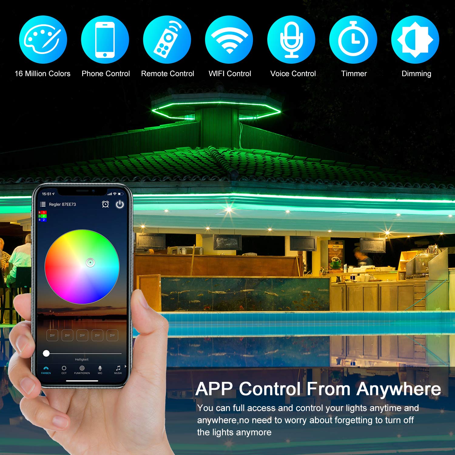 LED Strip Lights - Smart LED Lights 32.8ft WiFi Wireless Phone APP Control Waterproof RGB Color Changing LED Light Strip Sync with Music 5050 LED Lights Work with Alexa, Google Assistant for Home