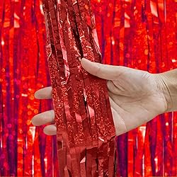 2 Pack 3.2 ft x 9.8 ft bling Red Tinsel Curtain