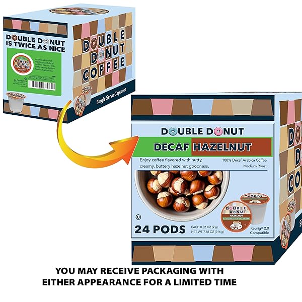 DOUBLE DONUT COFFEE HAZELNUT DECAF COFFEE PODS MEDIUM ROAST DECAFFEINATED COFFEE PODS WITH NUTTY HAZELNUT FLAVOR FOR KEURIG K CUP MACHINES (SYNCHKG109853) (PACK OF 24 )