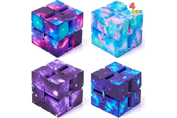 JOYIN 4PCS Infinity Cube, Cosmic Hand Held Magic Sensory Cube Toys for Adults and Girls Boys, Finger Toys for Stress and Anxi