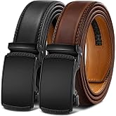 BULLIANT Men's 2-Pack Ratchet Leather Belt Trimmable 1 3/8"-Gift Boxed | Smooth Sliding | Precise Fit | Tailored Size | Holeless for Dress or Casual