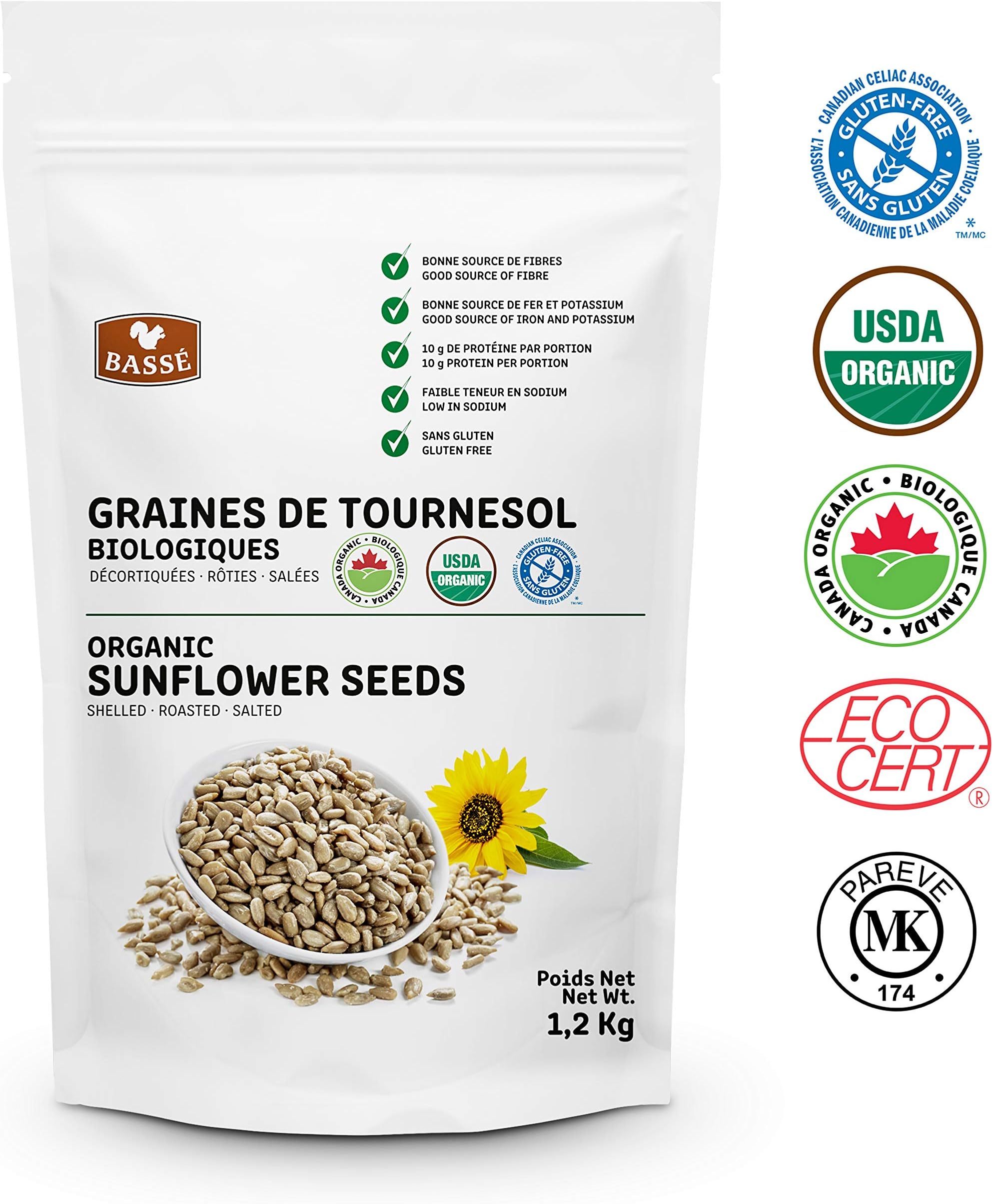 Basse Organic Sunflower Seeds, a Good Source of Fiber, Iron, & Potassium, Gluten Free – Kosher Certified 2.64 lb