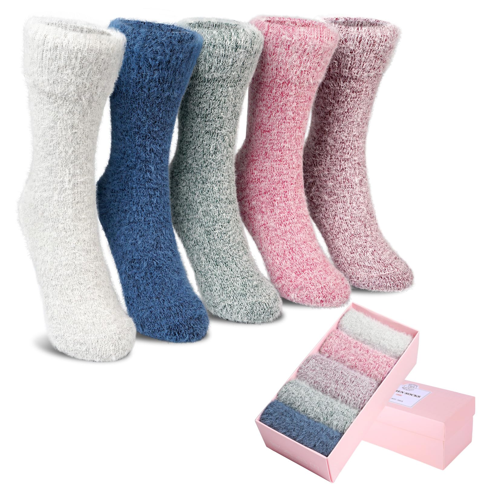 Photo 1 of 5 Pairs Fuzzy Soft Cozy Comfortable Socks for Women, Casual Sleep Comfy Socks, Perfect Warm Winter Gifts for Women