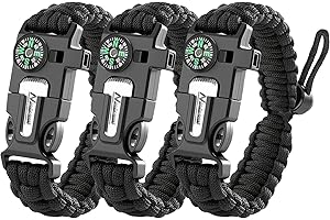 NVIOASPORT Paracord Survival Bracelet (3 Pack) - Adjustable with Fire Starter, Whistle, Compass - Survival Gear for Hiking, Camping, Fishing, Gifts for Men Dad Husband
