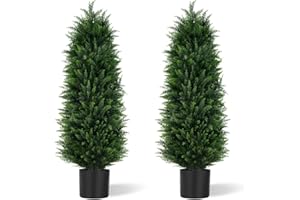 Grooy Artificial Cedar Trees, 4FT Tall Faux Tree Potted Plants with Trunk 48in Fake Cypress Tree for Indoor Outdoor Front Porch Garden Decor-2pack