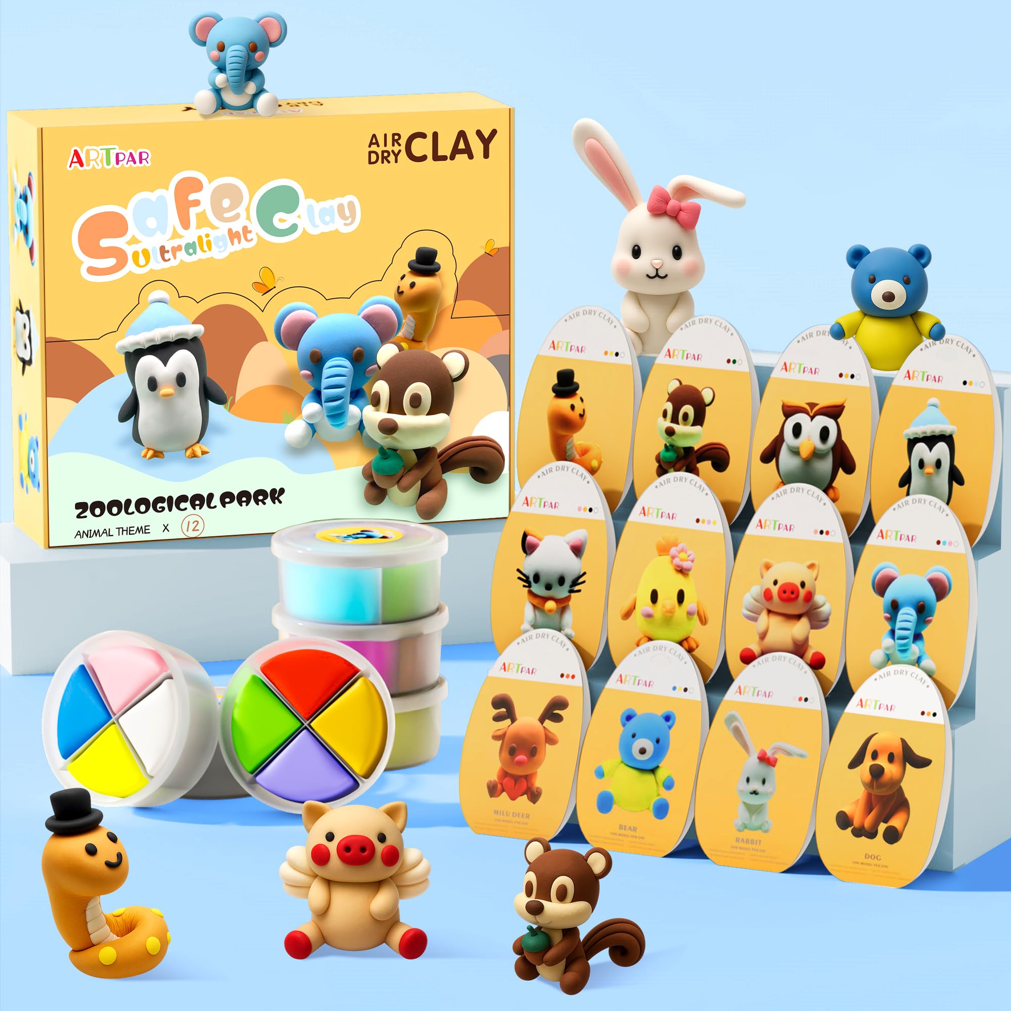Photo 1 of ARTPAR Air Dry Clay Kits for Kids-Modeling Magic Clay,12 Animals DIY Molding Clay Art Crafts Set,Ultra Light & Soft, Safe & Non-Stick with Sculpting Tools & Tutorials, Unique Gifts for Boys & Girls